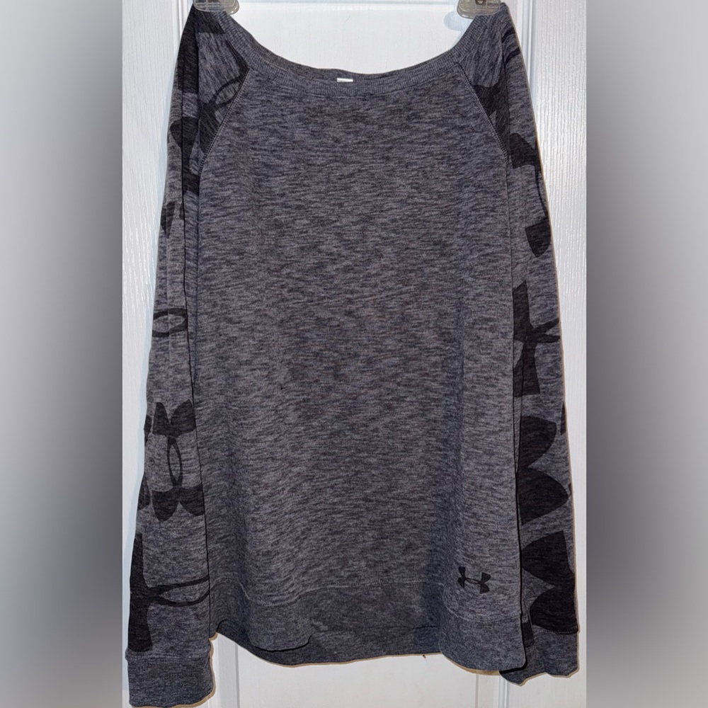 Under Armour Gray Logo Long Sleeve Off Shoulder Top Size M